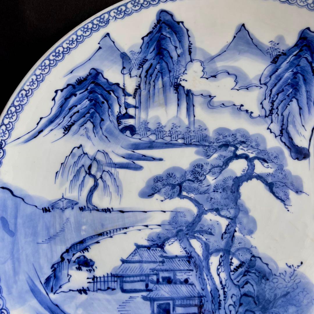 ★アンティーク★青白磁 山水画 陶器　大皿