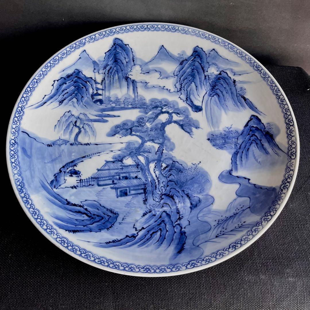★アンティーク★青白磁 山水画 陶器　大皿