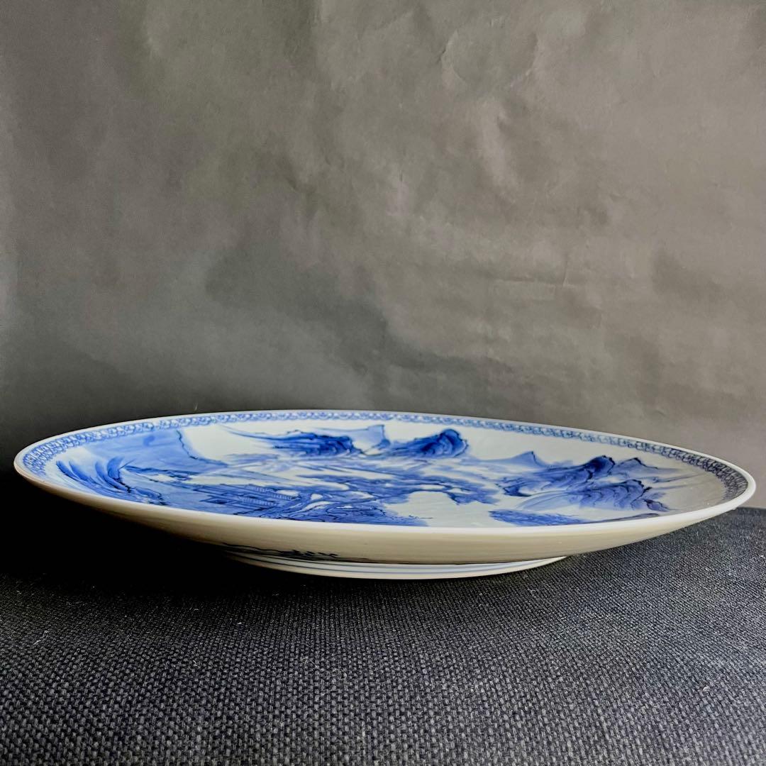 ★アンティーク★青白磁 山水画 陶器　大皿