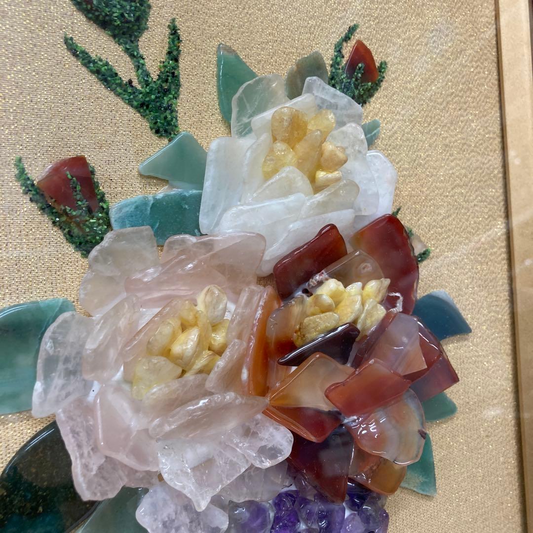 宝石画 貴石画 花瓶 花 アメジスト めのう 水晶 天然石 ストーンアート