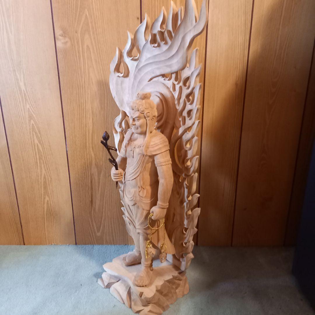 不動明王立像　木製彫刻 神像 全長約65cm