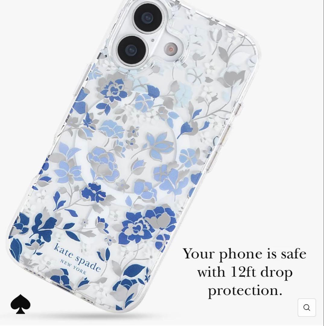 ケイトスペード iPhone17ケース 花柄 ブルー