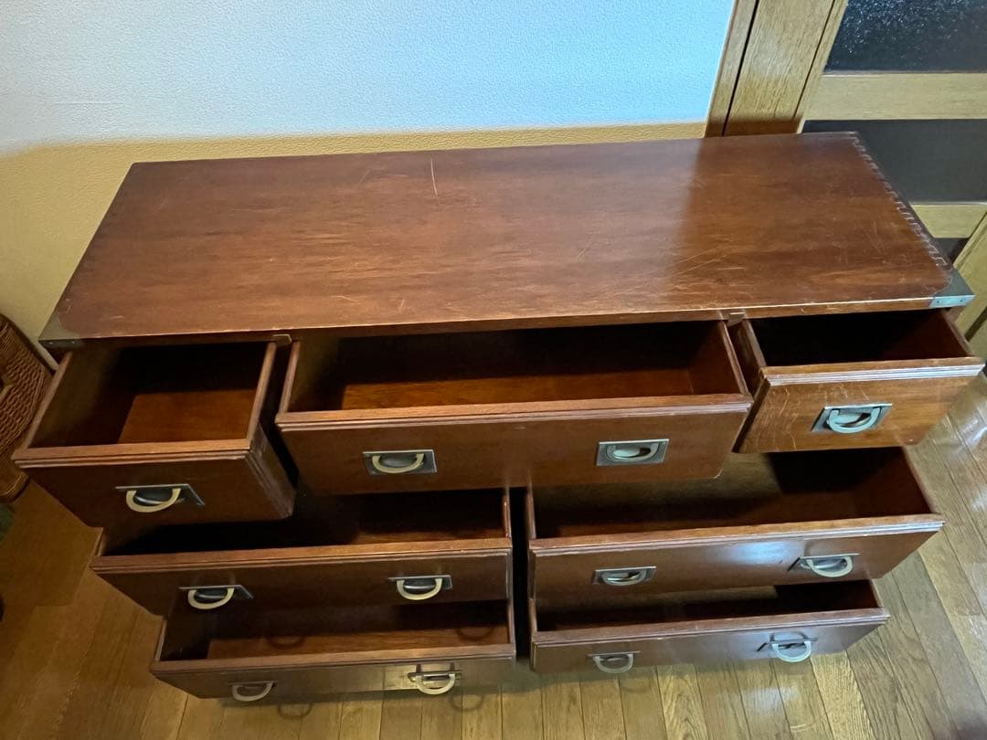 レア！ 和洋折衷 アメリカ アンティーク 船箪笥 チェスト 木製 脚付 真鍮