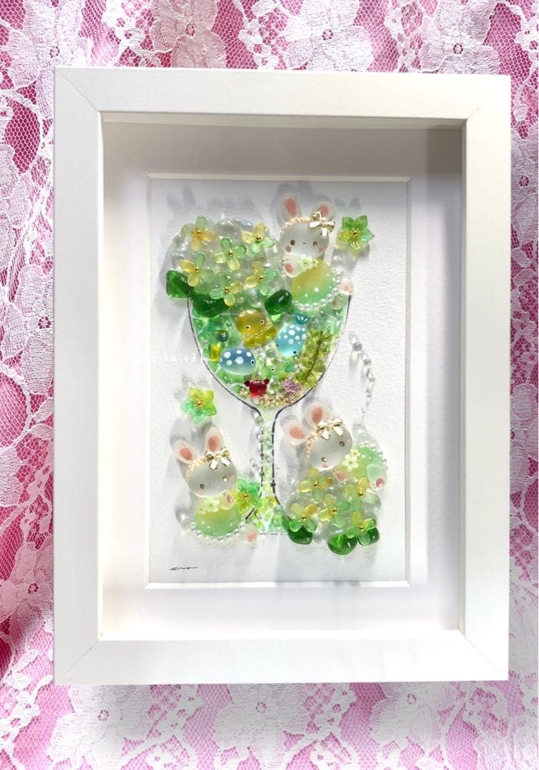 紫陽花アクアリウム うさぎ インテリア シーグラスアート 置物 メロンソーダ 緑