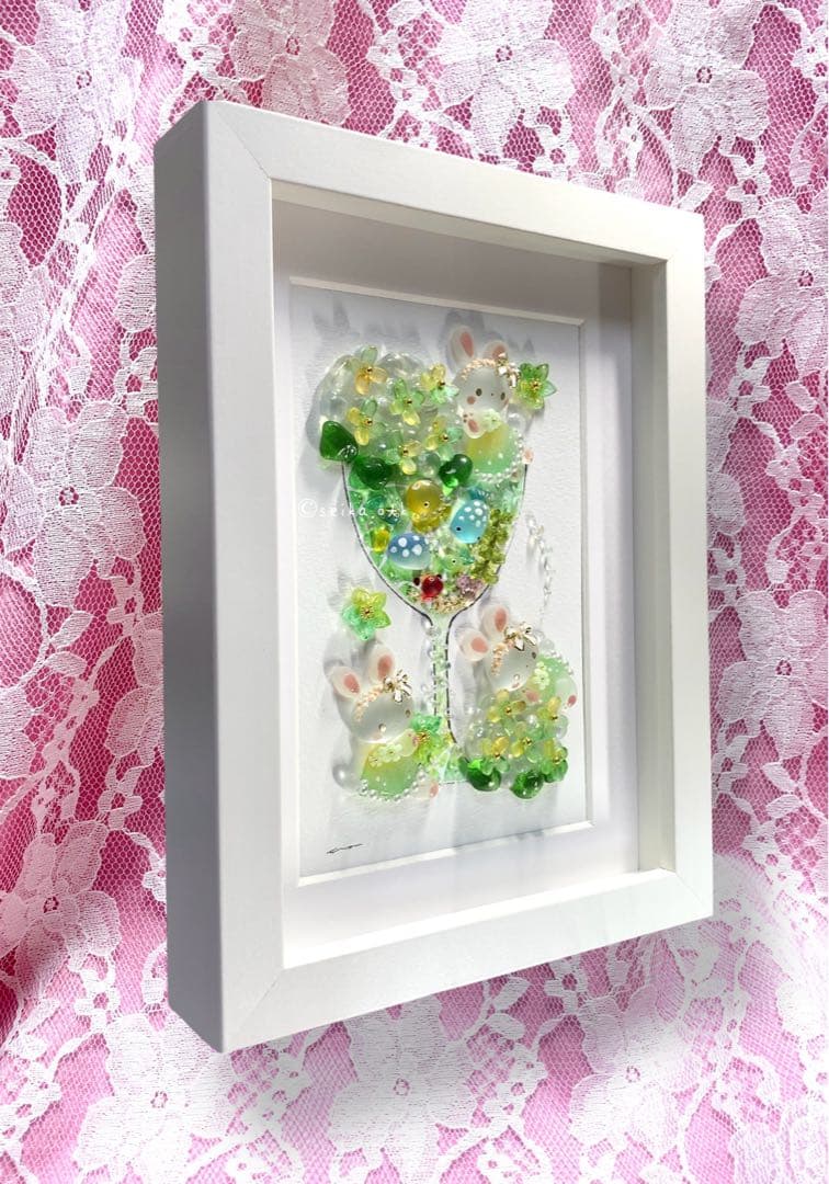 紫陽花アクアリウム うさぎ インテリア シーグラスアート 置物 メロンソーダ 緑