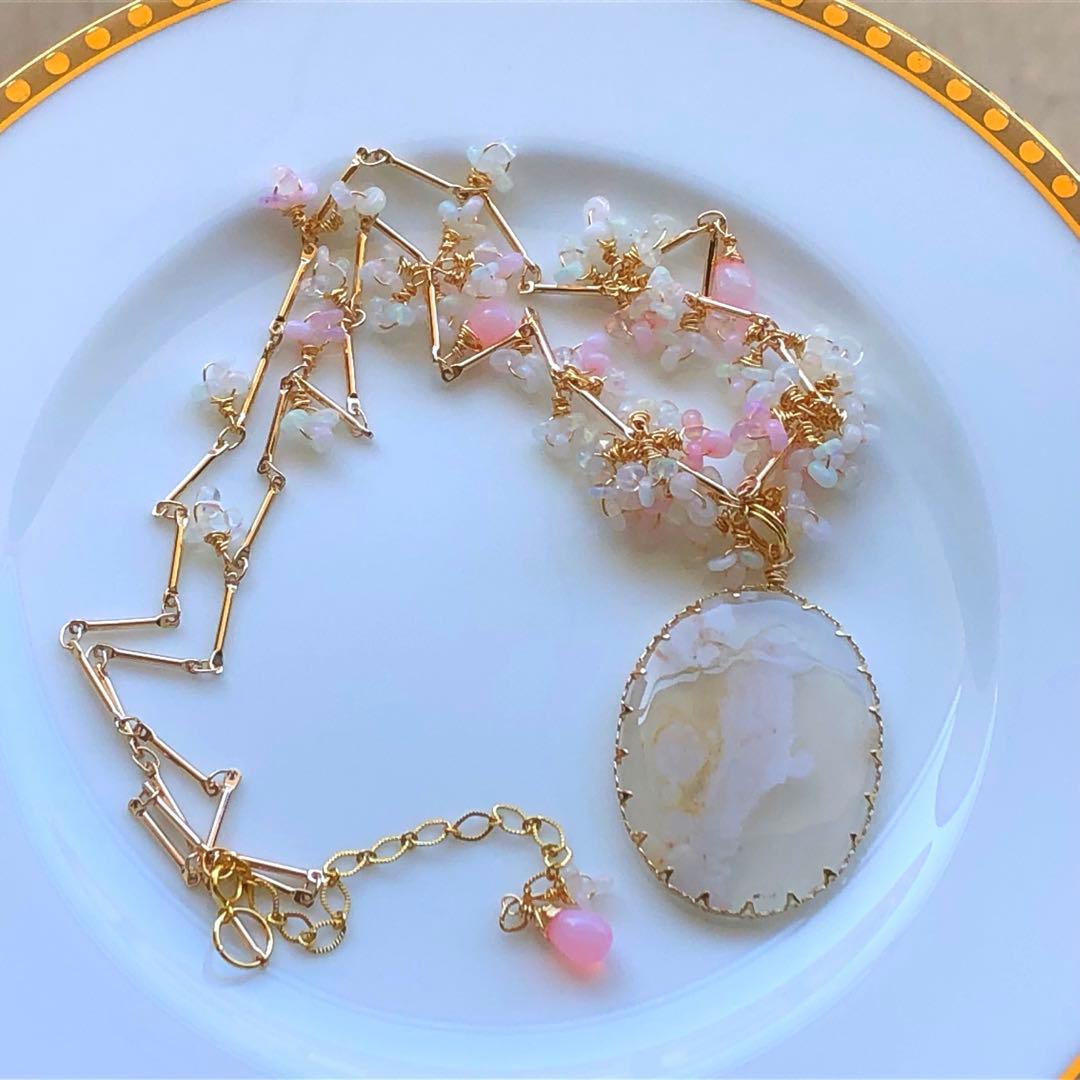 Ruby様 天然石♡超大粒♡極上チェリーブロッサムアゲートのネックレス14kgf