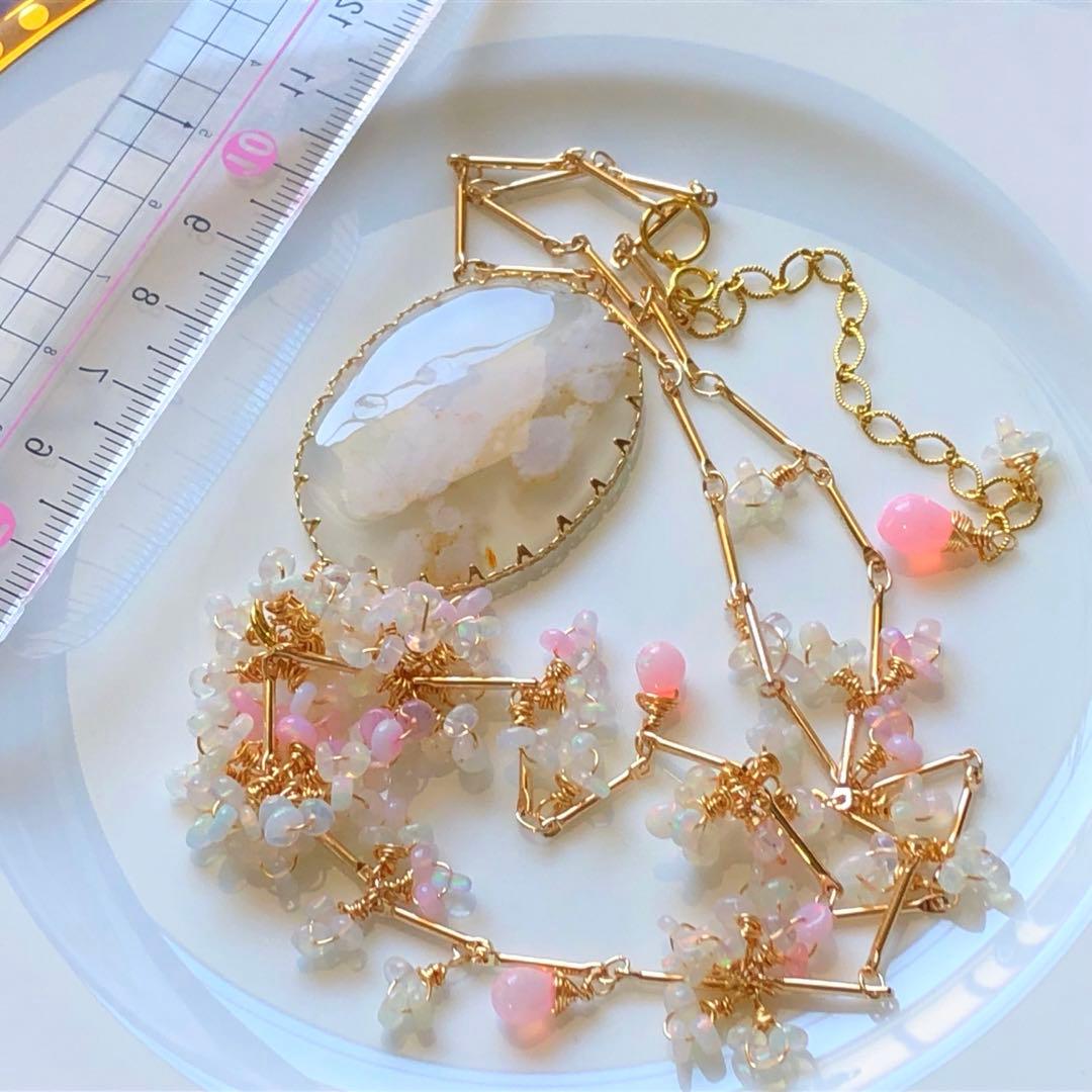 Ruby様 天然石♡超大粒♡極上チェリーブロッサムアゲートのネックレス14kgf