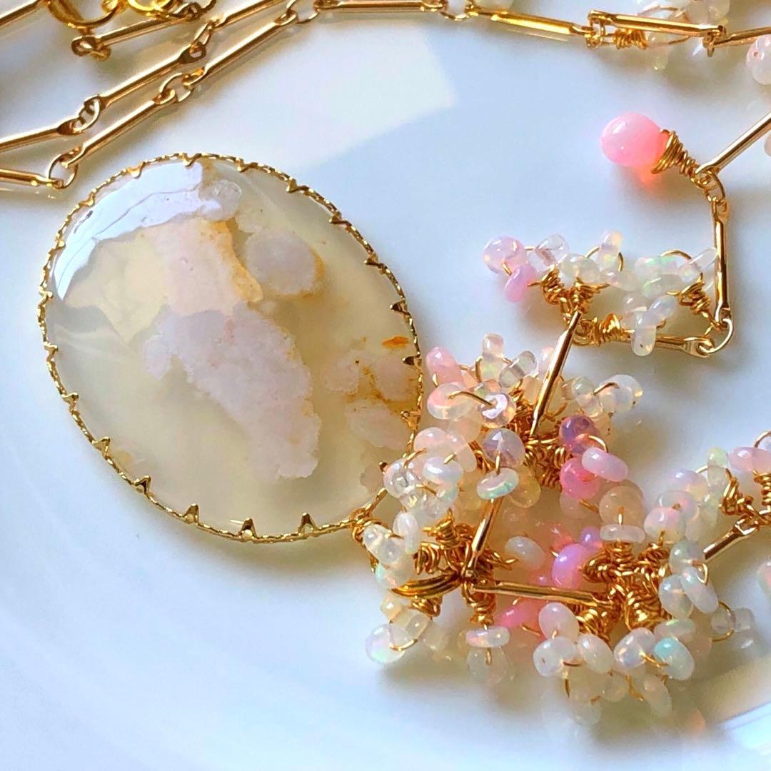 Ruby様 天然石♡超大粒♡極上チェリーブロッサムアゲートのネックレス14kgf