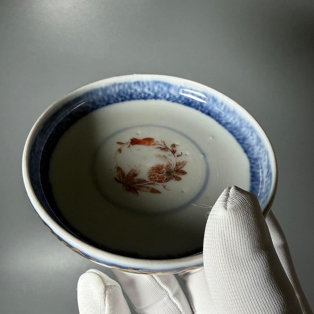 江戸後期　古伊万里　瑠璃金彩丸文様蓋物　五客　赤絵柘榴　器が素敵な料理屋