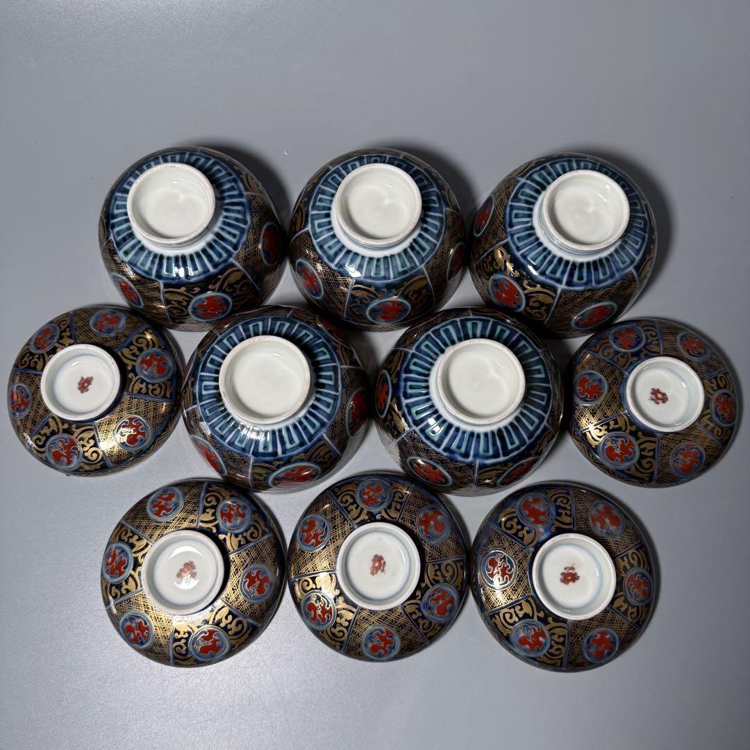 江戸後期　古伊万里　瑠璃金彩丸文様蓋物　五客　赤絵柘榴　器が素敵な料理屋