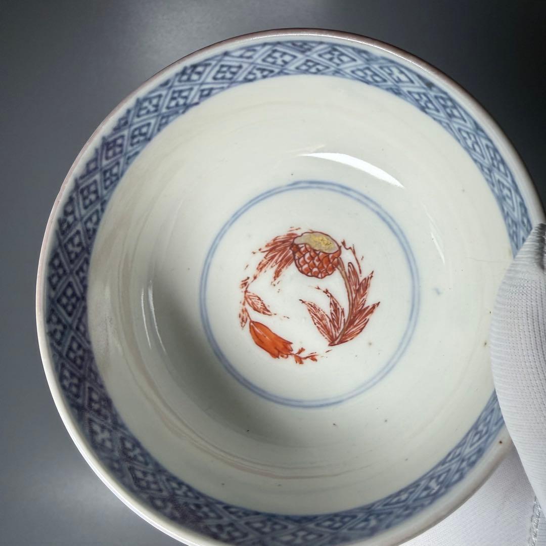 江戸後期　古伊万里　瑠璃金彩丸文様蓋物　五客　赤絵柘榴　器が素敵な料理屋