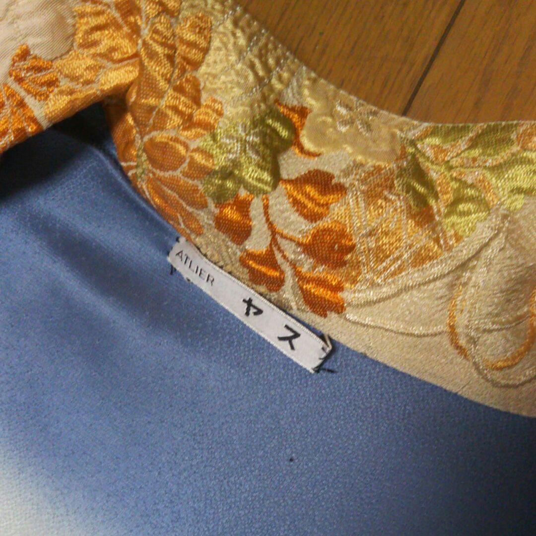 値下げ❗【波形高級カシミヤ、白袖無コ―ト】（有名作家作）帯、綸子の貼り付け635
