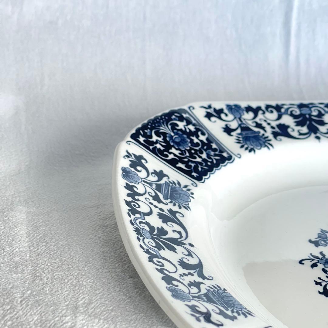 フランス　アンティーク　ジアン　インクブルーの鳥とボタニカルモチーフのプレート