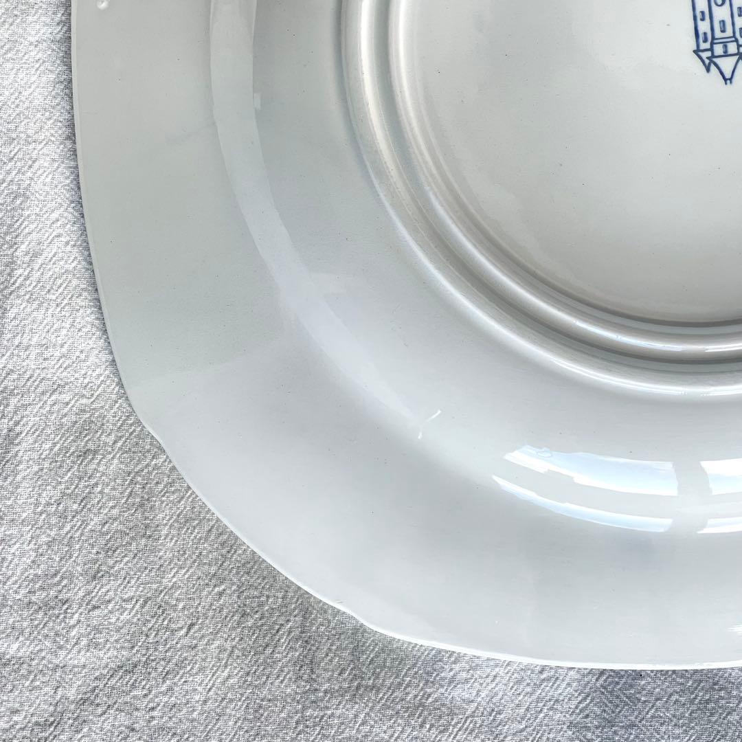 フランス　アンティーク　ジアン　インクブルーの鳥とボタニカルモチーフのプレート