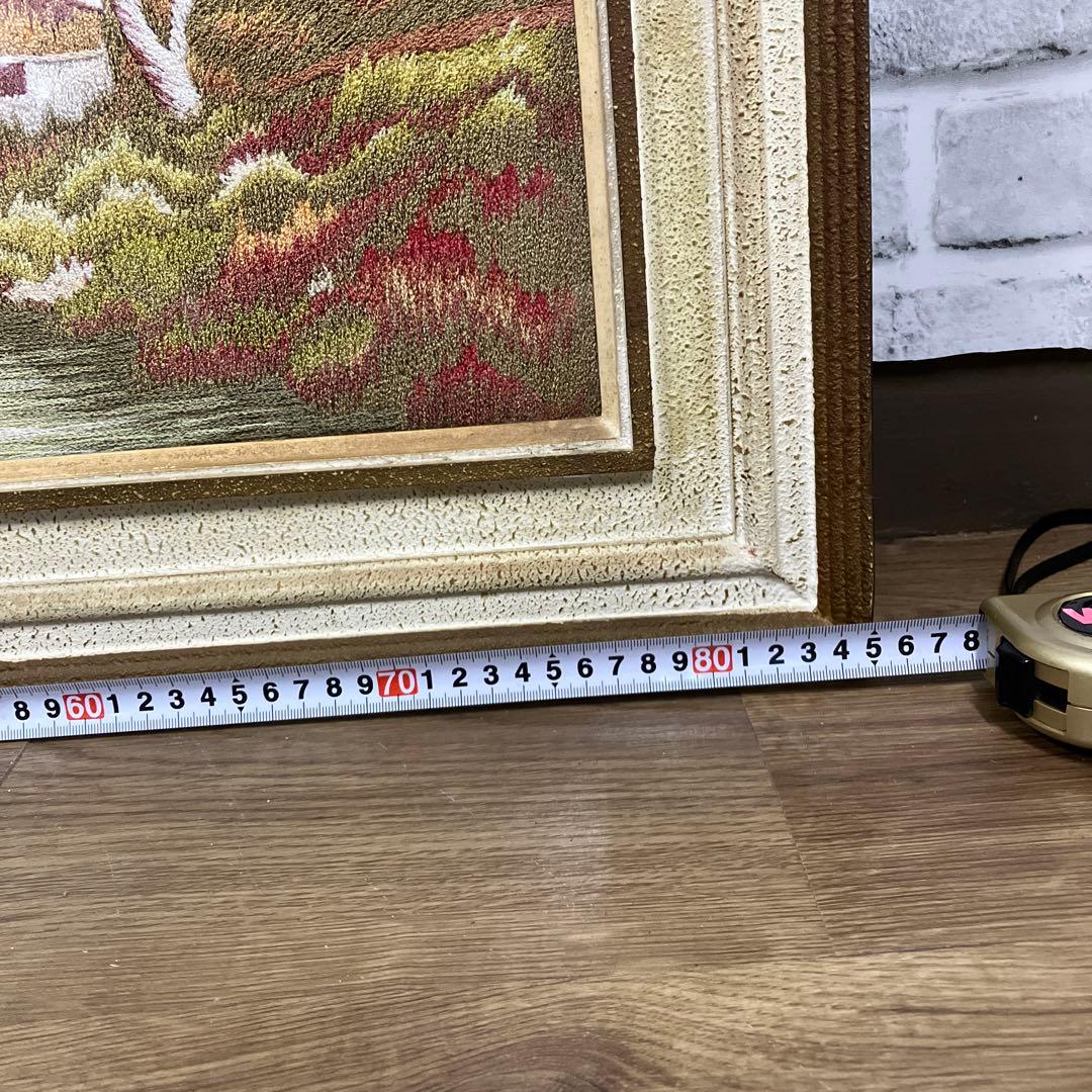 【希少】風景画 刺繍アート 額装品 アルプス 山小屋 川辺