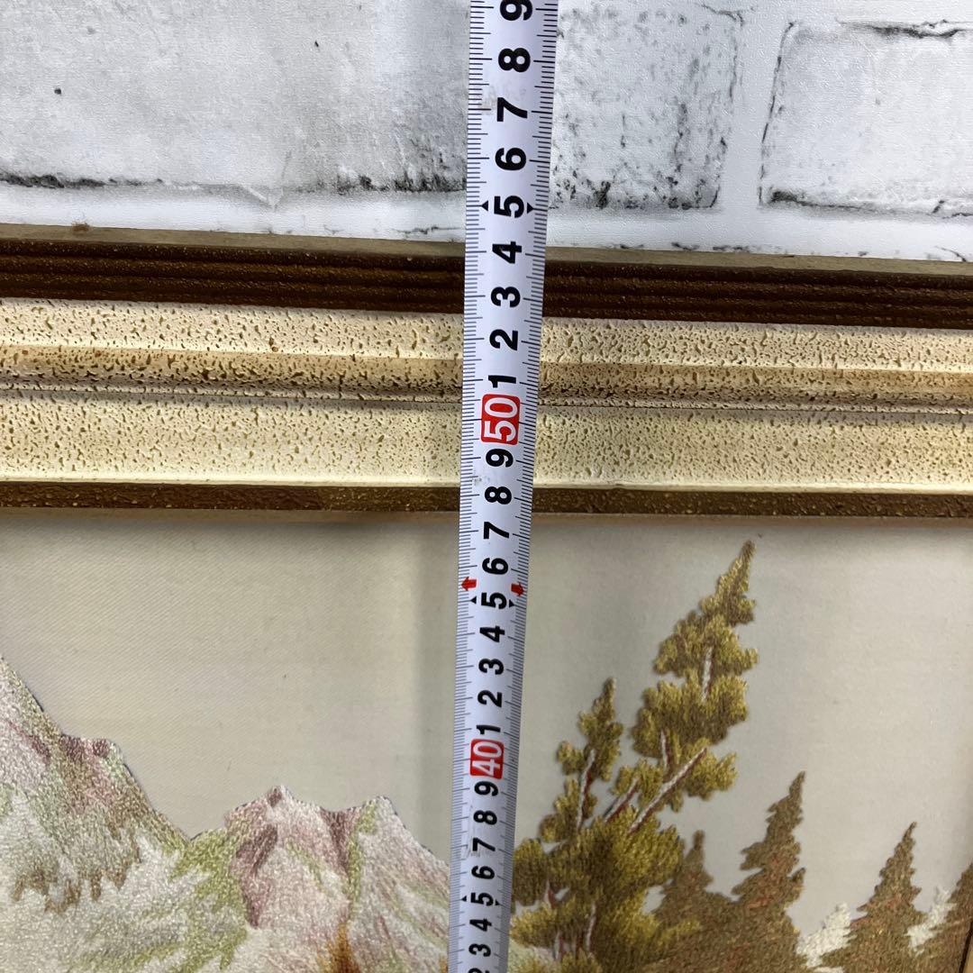 【希少】風景画 刺繍アート 額装品 アルプス 山小屋 川辺