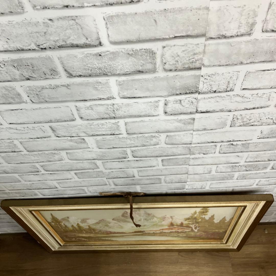 【希少】風景画 刺繍アート 額装品 アルプス 山小屋 川辺