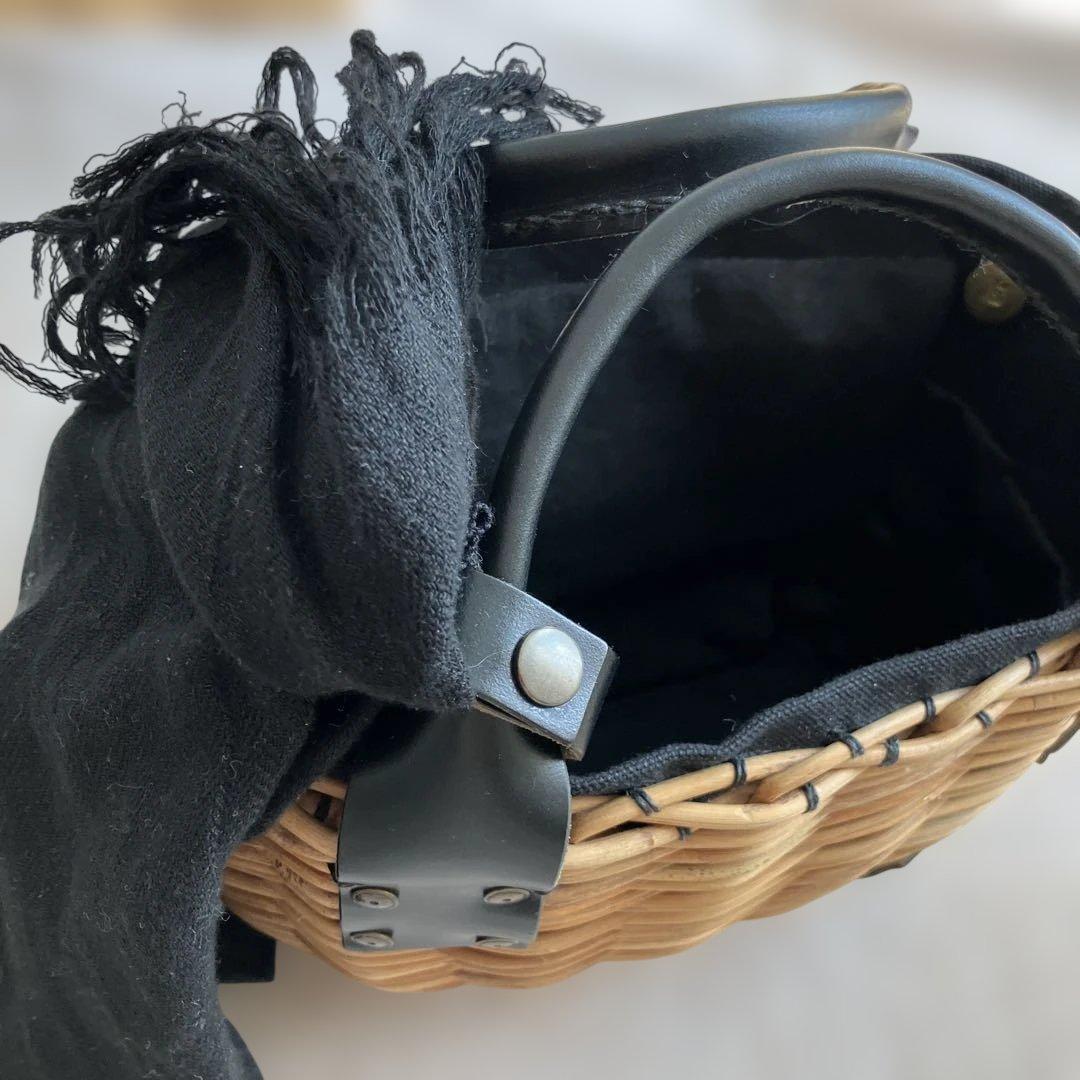 エバゴス♡2本編みカゴバッグ♡紅籐♡ブライドルレザー♡ブラック♡美品♡日本製