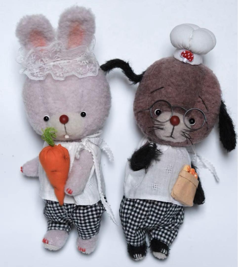 仲良し仔兎と仔犬 アーティストベア ぬいぐるみ 海外作家様 ハンドメイド