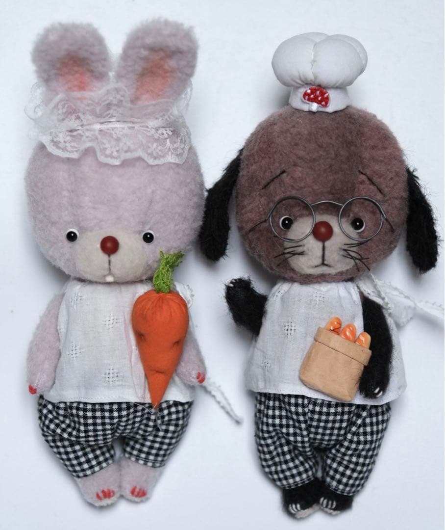 仲良し仔兎と仔犬 アーティストベア ぬいぐるみ 海外作家様 ハンドメイド