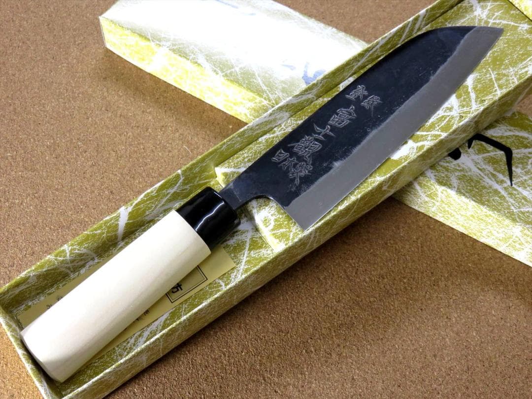 関の刃物 三徳包丁 160mm 黒打 青紙2号 軟鉄 魚 肉切り 両刃 万能包丁