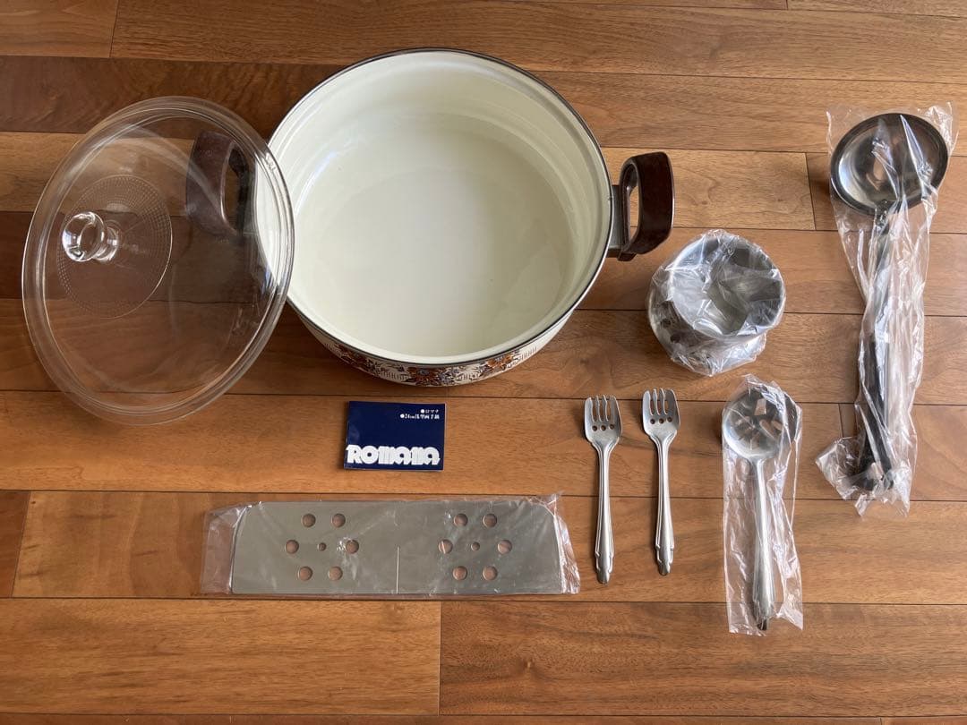 ロマナ　昭和　レトロ　ホ－ロー鍋　スプーン　ステンレス　フォーク　おでん鍋セット