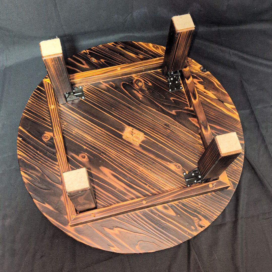 ちゃぶ台 焼杉 山口刑務所　木製円形座卓 焦げ目仕上げ