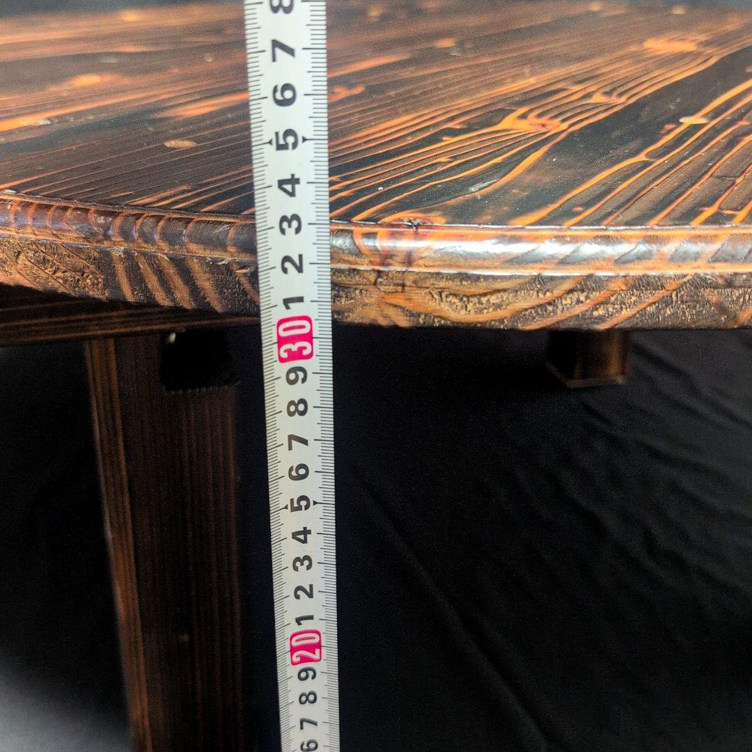 ちゃぶ台 焼杉 山口刑務所　木製円形座卓 焦げ目仕上げ