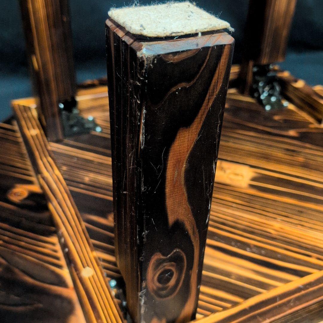 ちゃぶ台 焼杉 山口刑務所　木製円形座卓 焦げ目仕上げ