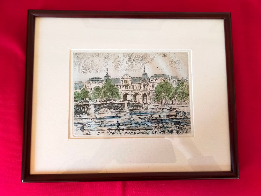 ルーブル美術館カルコグラフィー刻印あり★パリ フランス風景画 銅版画 優美堂額縁