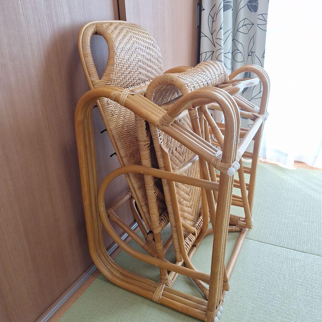 引き取り限定❗ラタン リクライニングチェア マガジンラック付き