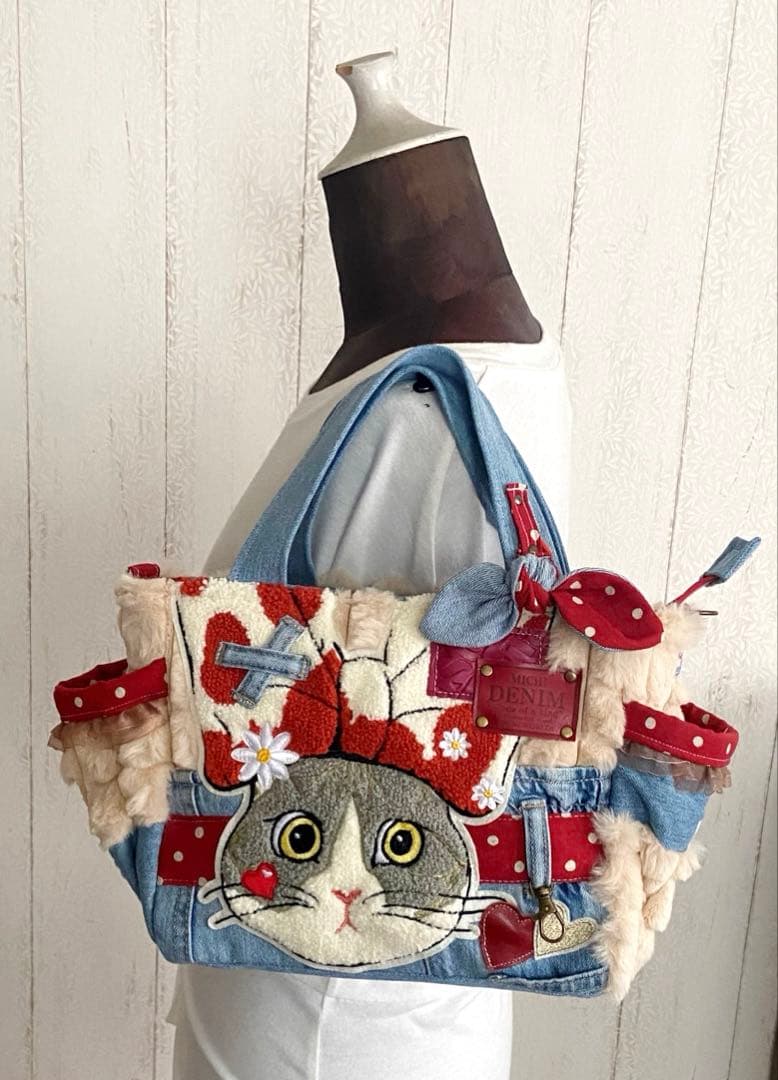 デニムリメイクバックS ポップコーンふわもこ×リボンうさぎ