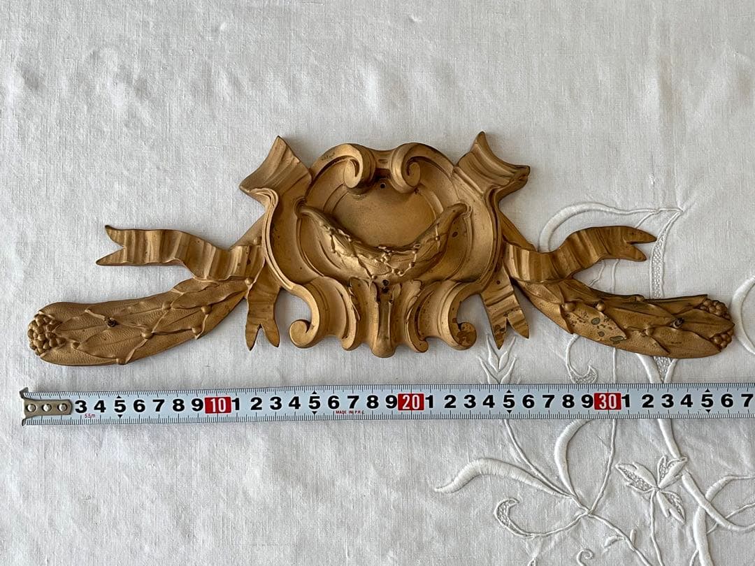 【美品】フランスアンティーク 金属製 リボン装飾 壁掛けオブジェ[2824]