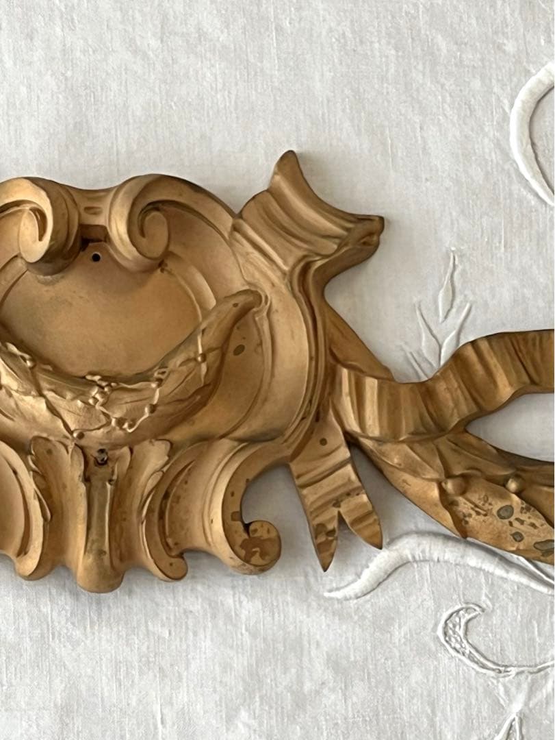 【美品】フランスアンティーク 金属製 リボン装飾 壁掛けオブジェ[2824]