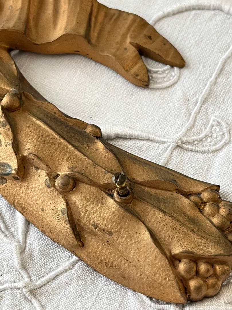 【美品】フランスアンティーク 金属製 リボン装飾 壁掛けオブジェ[2824]