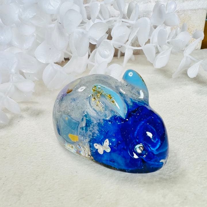 オルゴナイト うさぎ 青バラ 爆裂水晶