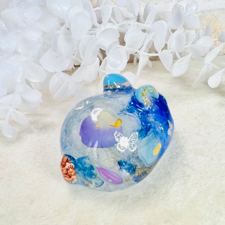 オルゴナイト うさぎ 青バラ 爆裂水晶