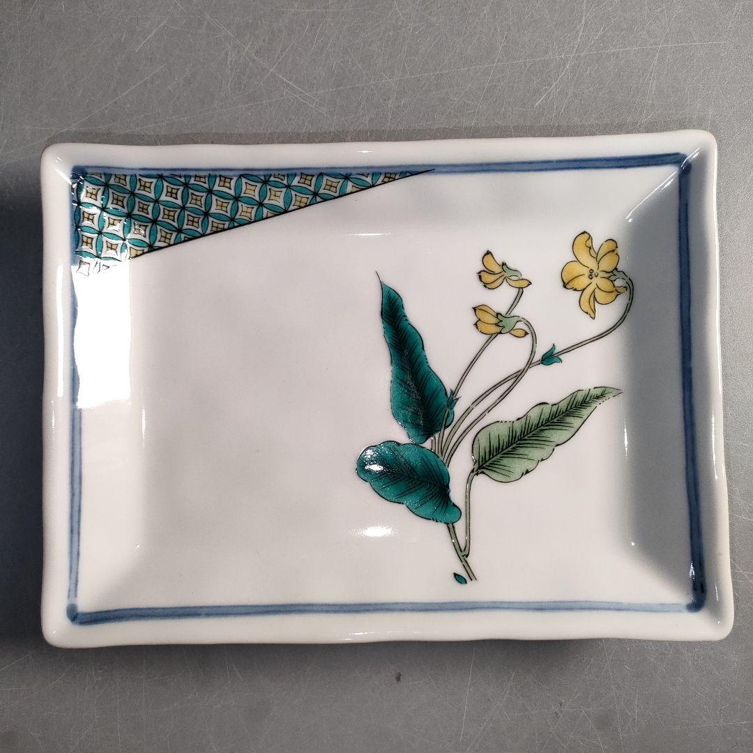 A1296-4/九谷焼/陶全 造/色絵花草文絵替皿揃5客/共箱/角皿/懐石道具/