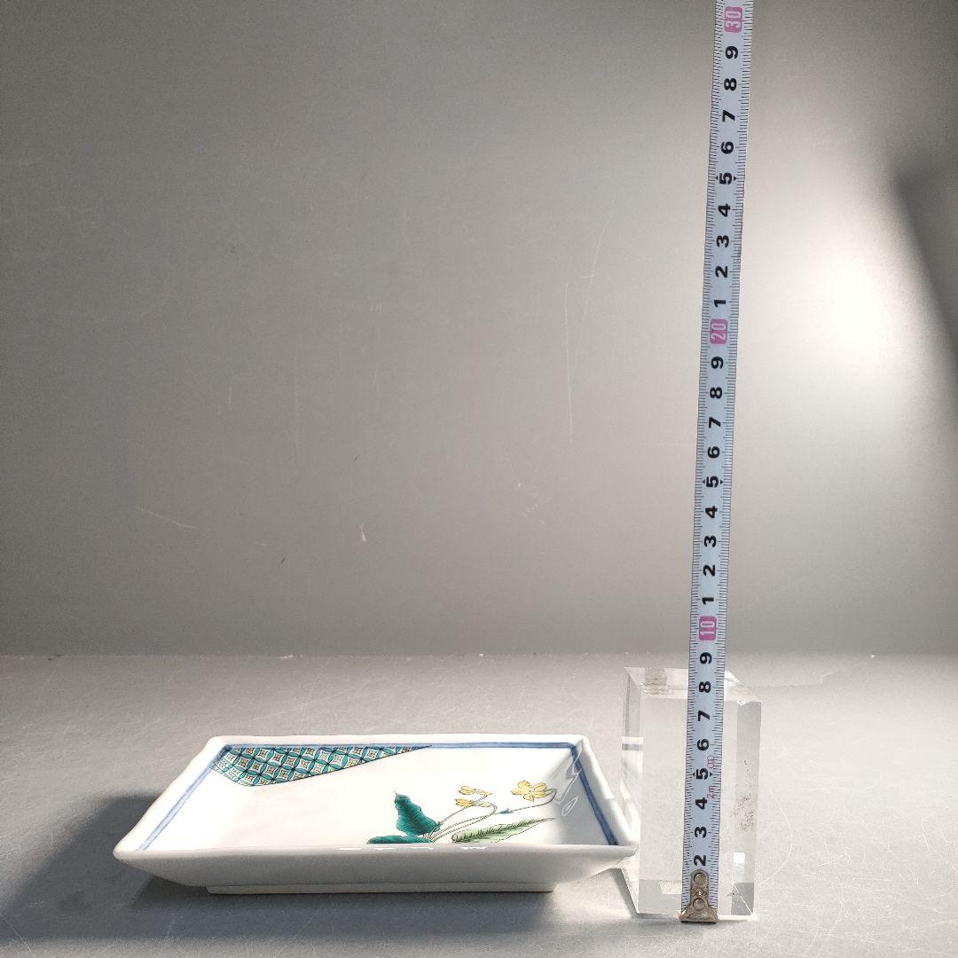 A1296-4/九谷焼/陶全 造/色絵花草文絵替皿揃5客/共箱/角皿/懐石道具/