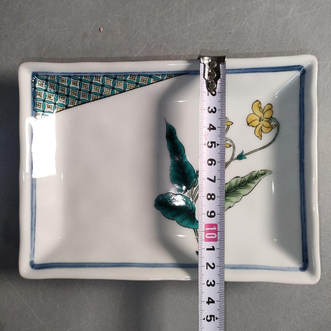 A1296-4/九谷焼/陶全 造/色絵花草文絵替皿揃5客/共箱/角皿/懐石道具/
