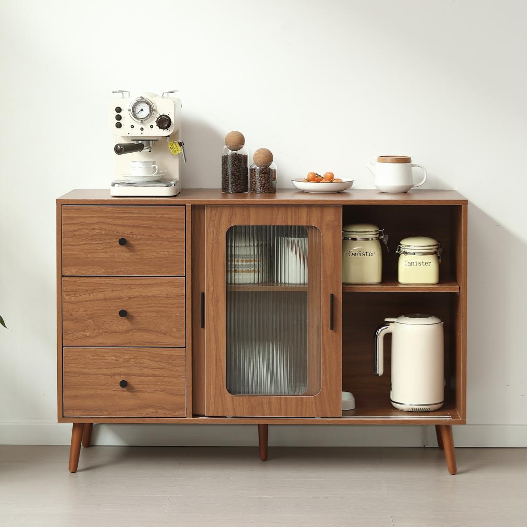 数量限定！キャビネット サイドボード整理タンス 北欧 木目調 おしゃれBROWN