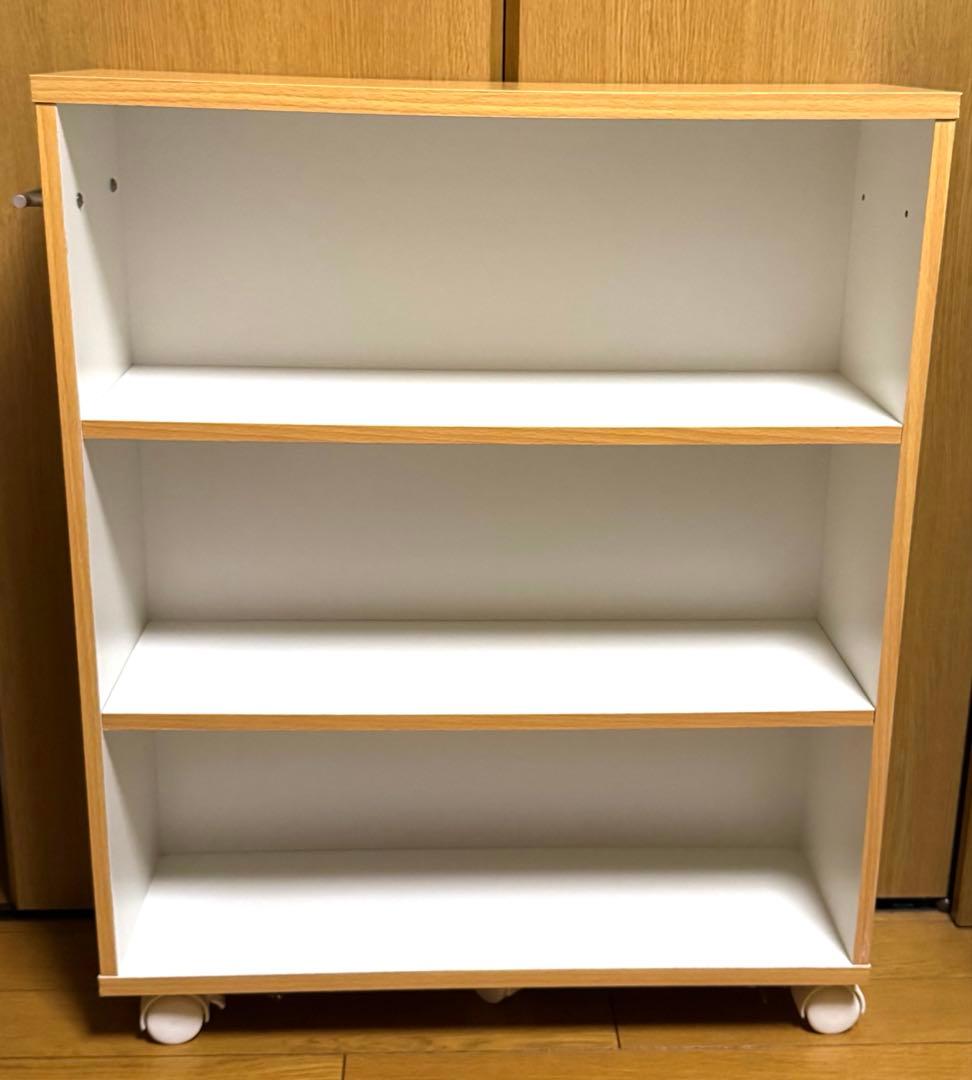 キャスター付き木製本棚　スリム型　3段　2点セット