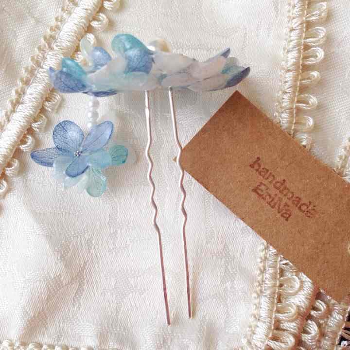 2099円ブルー かんざし 髪飾り 浴衣 Uピン スワロフスキー