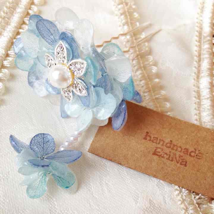 2099円ブルー かんざし 髪飾り 浴衣 Uピン スワロフスキー