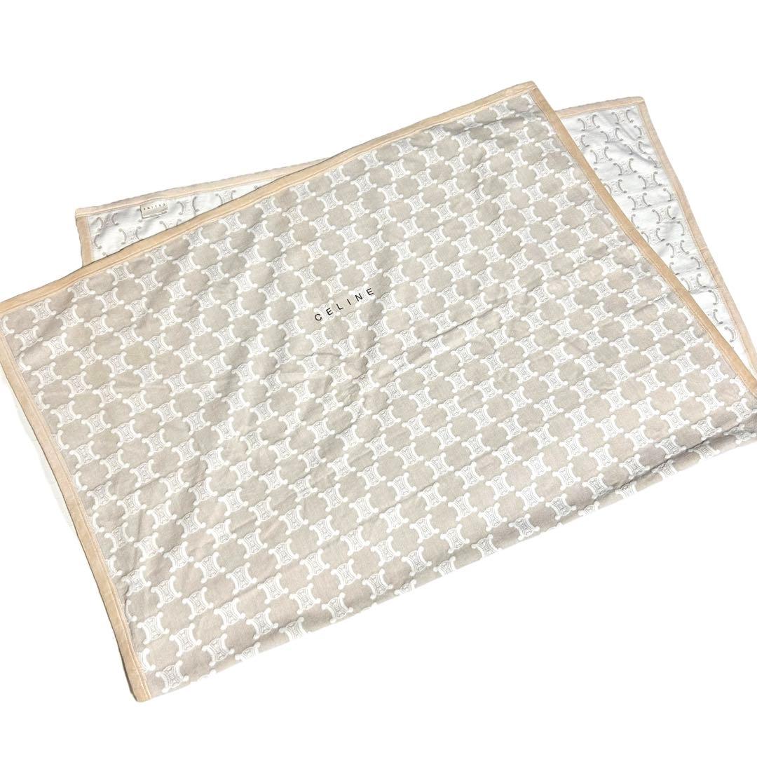 【美品】CELINE　マカダム柄　綿毛布　西川産業　シングル　140×200