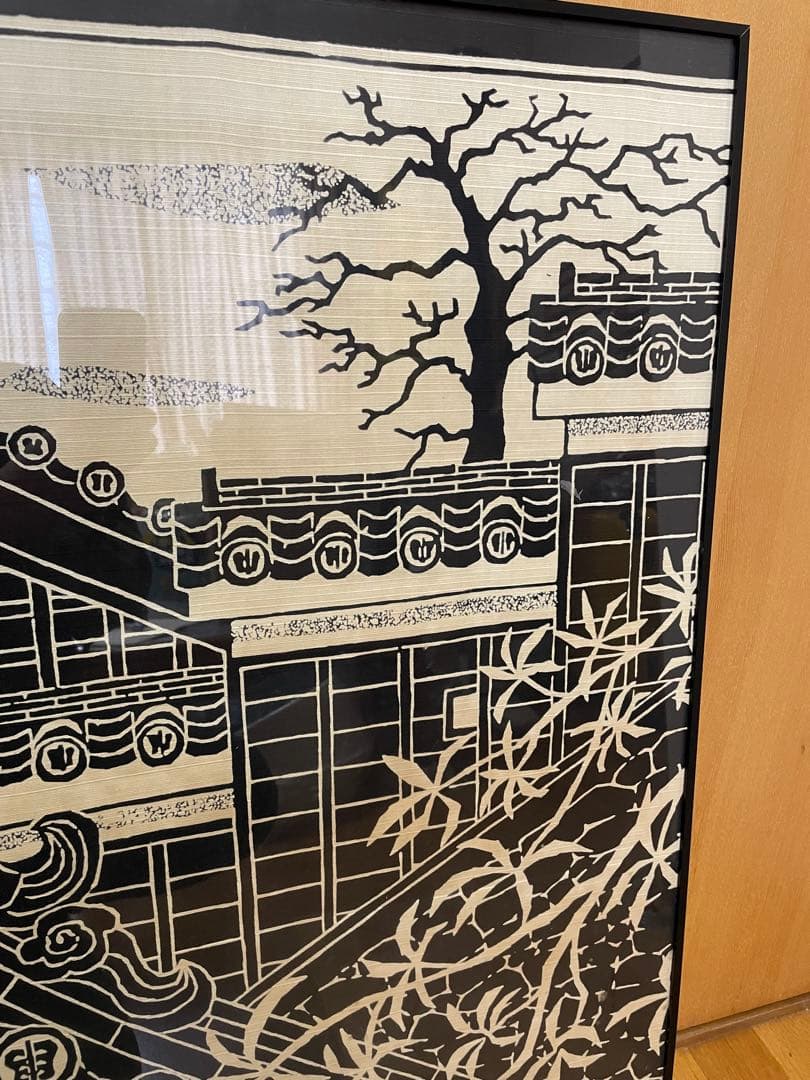 版画風呂敷額入　寺司勝次郎　屋根の版画家　風呂敷　額入り
