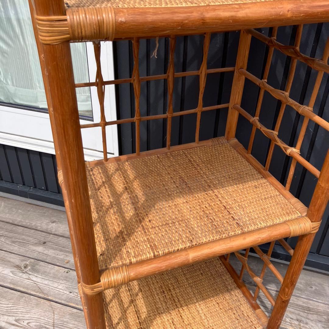 昭和レトロ アーチ型 3段ラタンラック オープンシェルフ 飾り棚 ディスプレイ