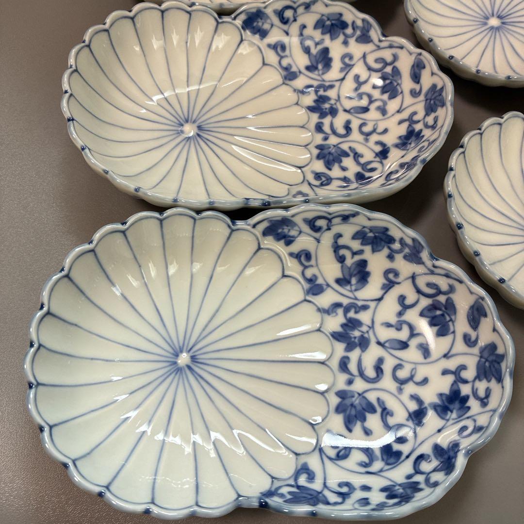 【未使用品】美濃焼 花風流　三洋陶器　和食器　染付菊型　取鉢揃　5枚　箱付き