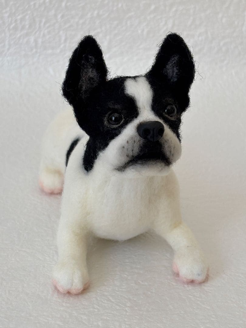 羊毛フェルト犬:手のひらフレンチブルドッグ/ハンドメイド