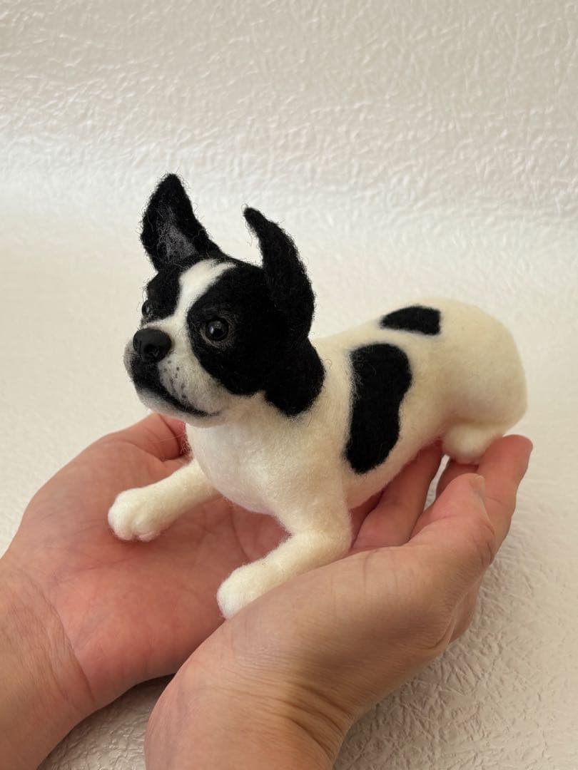 羊毛フェルト犬:手のひらフレンチブルドッグ/ハンドメイド